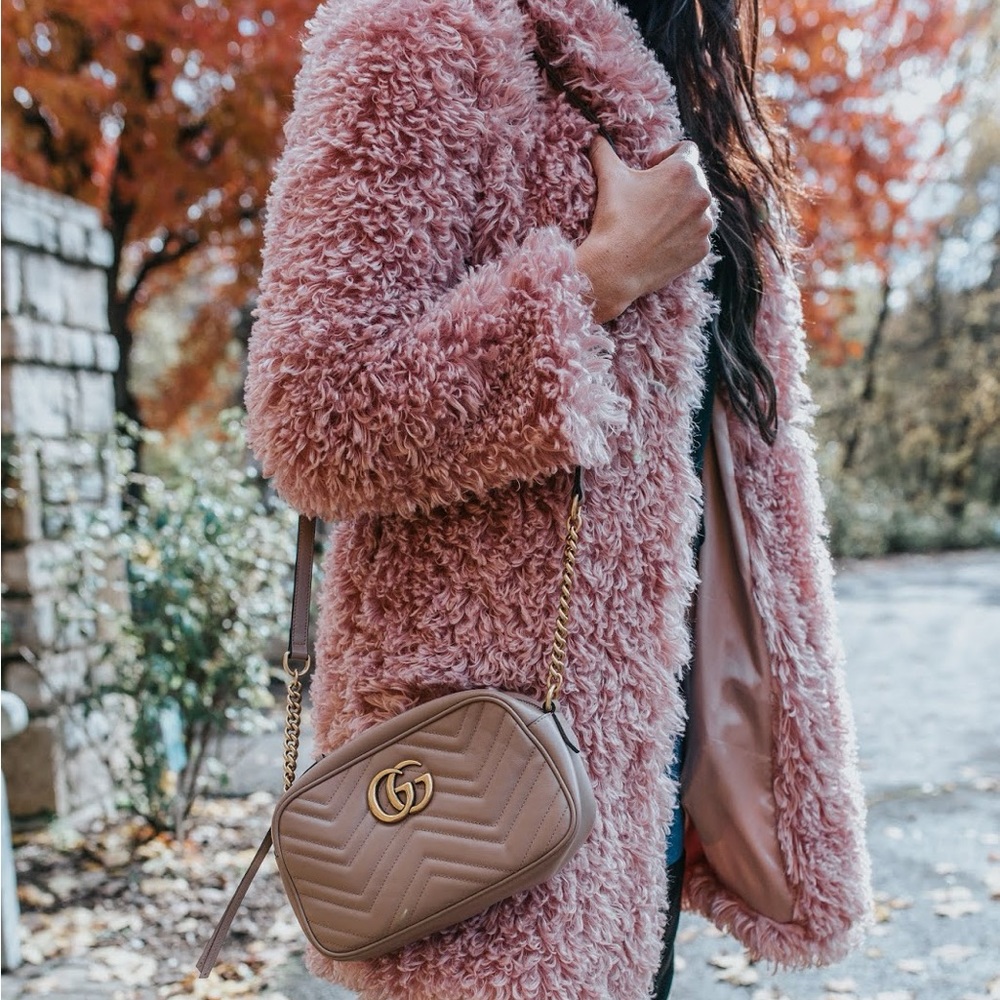 Mauve pink SHAGGY Women Winter Warm Teddy Jacket Fluffy Coat Long Cardigan